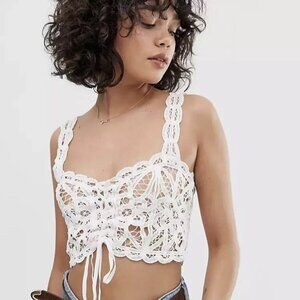 NWT Honey Punch Women's Crop Top Black Crochet Tie Front Large